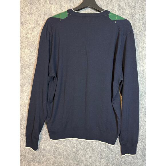 Brooks Brothers Saxxon Wool Blue Argyle V-Neck Soft Sweater - Large - Picture 4 of 7